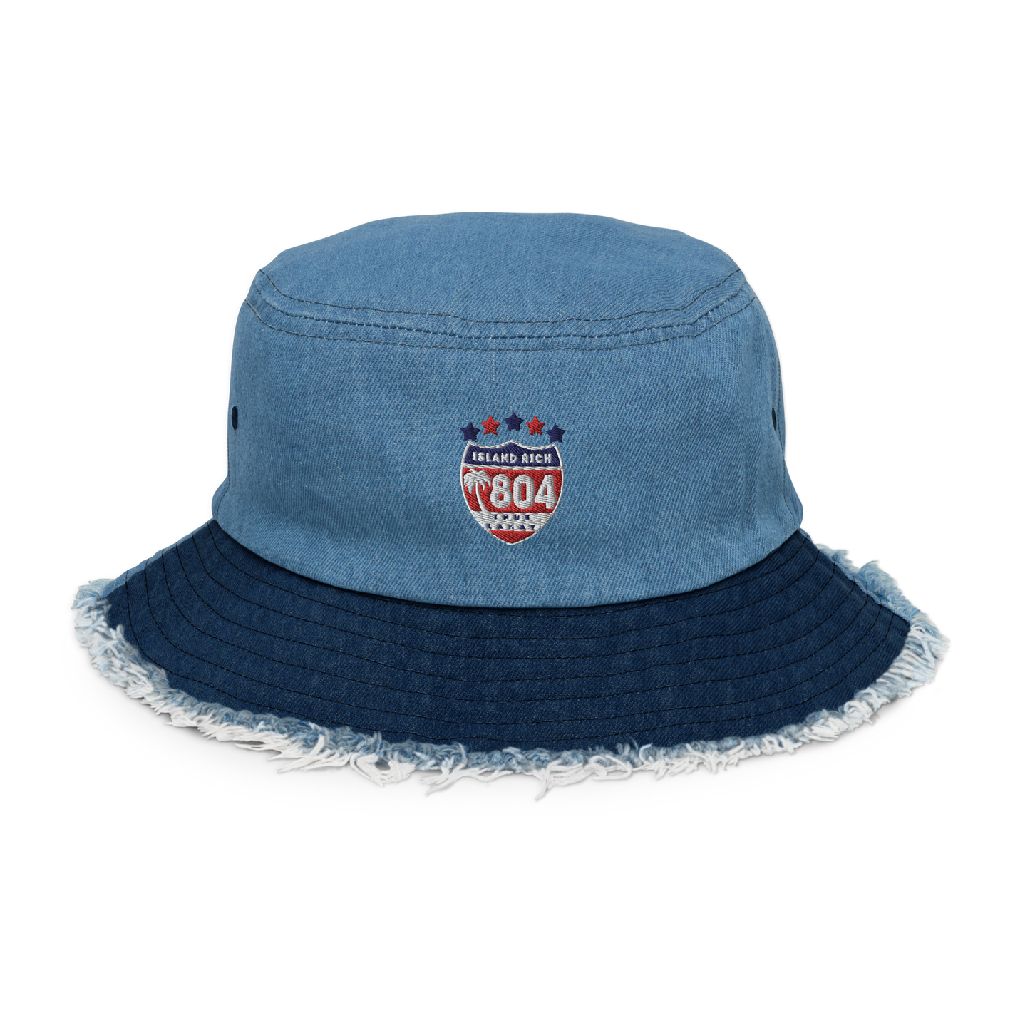 Distressed denim island Rich bucket hat
